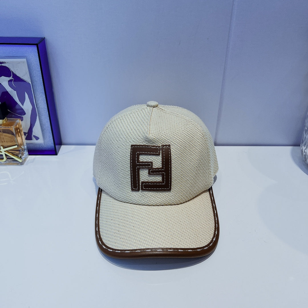 Fendi FF leather trim baseball cap beige