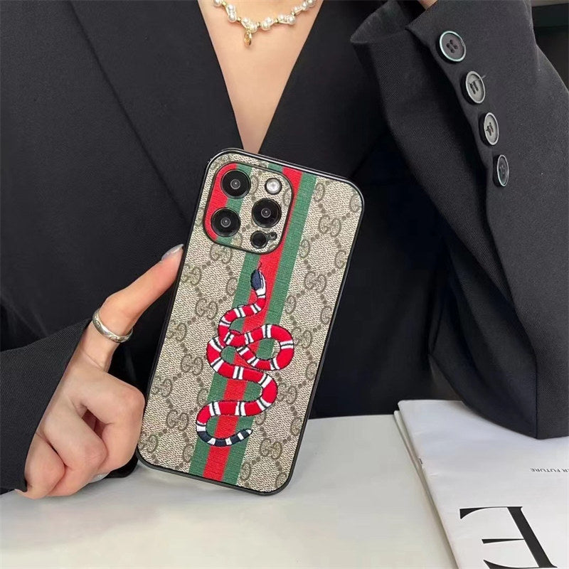 GG monogram Gucci iPhone case with embroidered Snake
