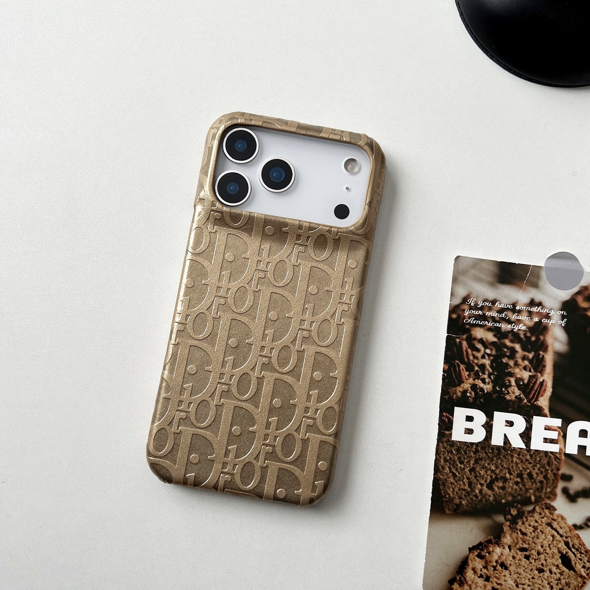 Gold Dior designer iPhone case front view