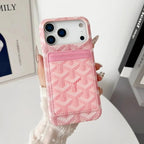 Pink Goyard iPhone 17 Pro Max MagSafe Case with Cardholder, Goyard Pattern - NUVALOVA
