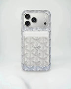 Burgundy Goyard iPhone 17 Pro Max MagSafe Case with Cardholder, Goyard Pattern - NUVALOVA