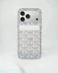 White Goyard iPhone 17 Pro Max MagSafe Case with Cardholder, Goyard Pattern - NUVALOVA