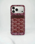 Burgundy Goyard iPhone 17 Pro Max MagSafe Case with Cardholder, Goyard Pattern - NUVALOVA