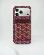 Pink Goyard iPhone 17 Pro Max MagSafe Case with Cardholder, Goyard Pattern - NUVALOVA