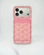 Pink Goyard iPhone 17 Pro Max MagSafe Case with Cardholder, Goyard Pattern - NUVALOVA