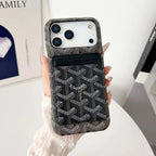 Black Goyard iPhone 17 Pro Max MagSafe Case with Cardholder, Goyard Pattern - NUVALOVA