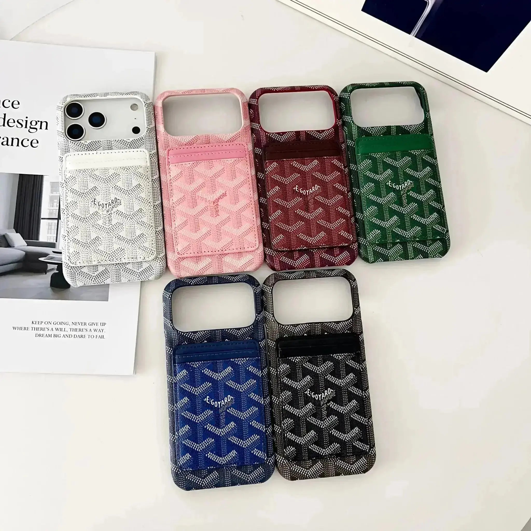 Black Goyard iPhone 17 Pro Max MagSafe Case with Cardholder, Goyard Pattern - NUVALOVA