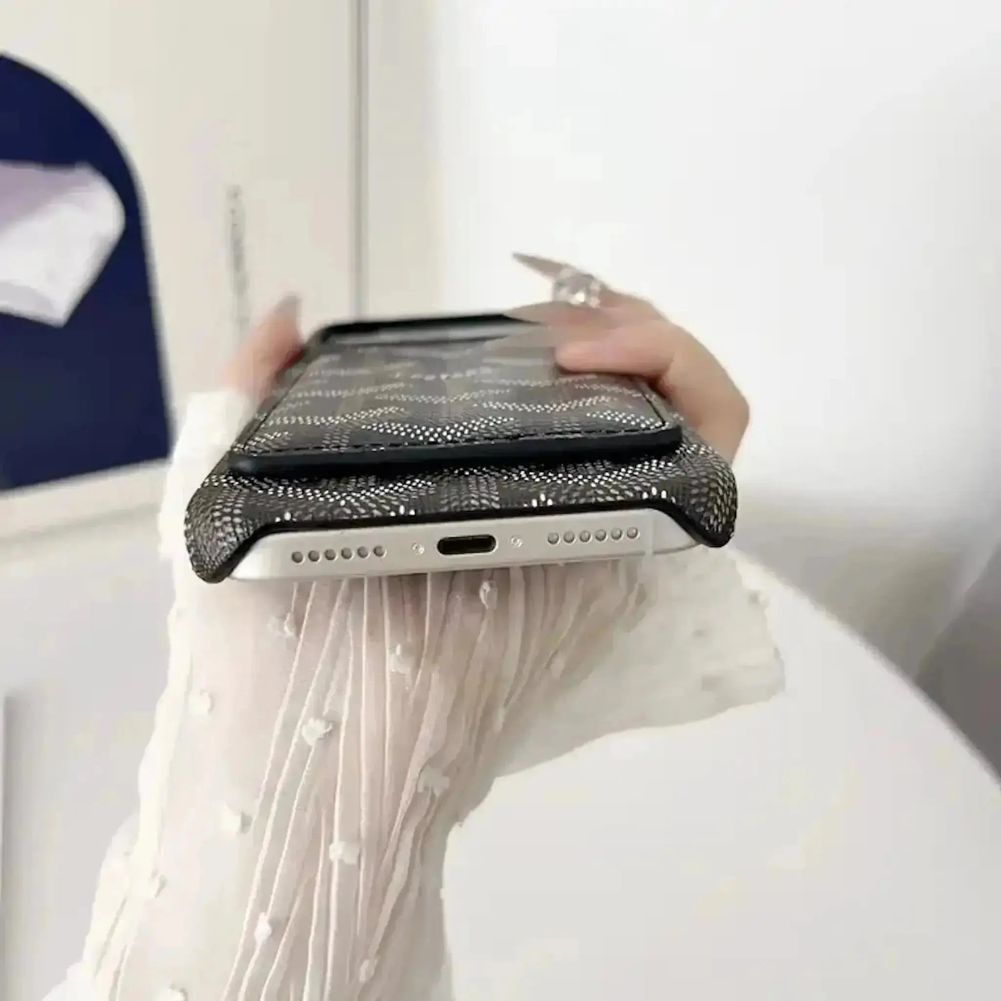 Black Goyard iPhone 17 Pro Max MagSafe Case with Cardholder, Goyard Pattern - NUVALOVA