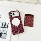 Burgundy Goyard iPhone 17 Pro Max MagSafe Case with Cardholder, Goyard Pattern - NUVALOVA