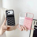 Burgundy Goyard iPhone 17 Pro Max MagSafe Case with Cardholder, Goyard Pattern - NUVALOVA