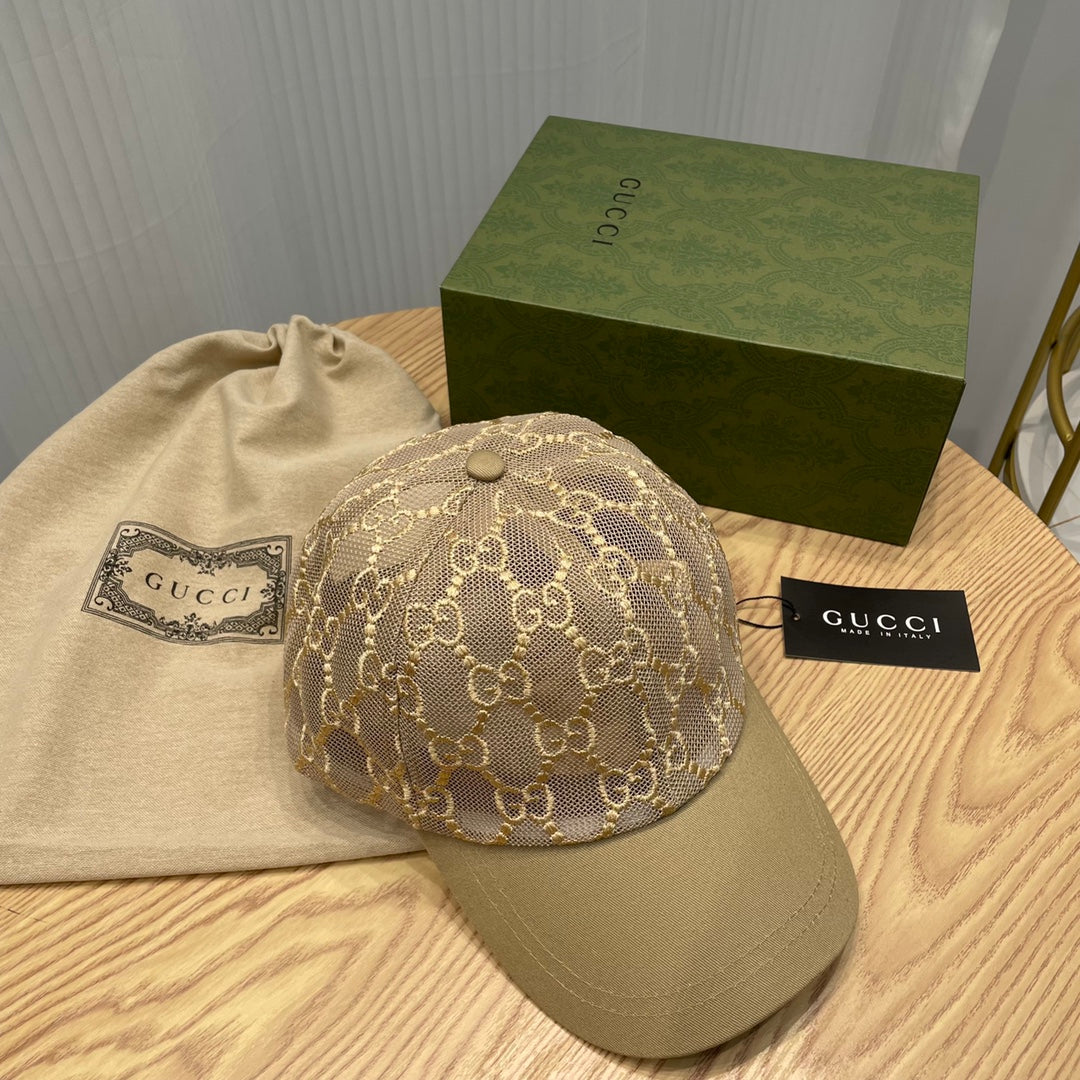 Gucci GG embroidered lace baseball cap khaki