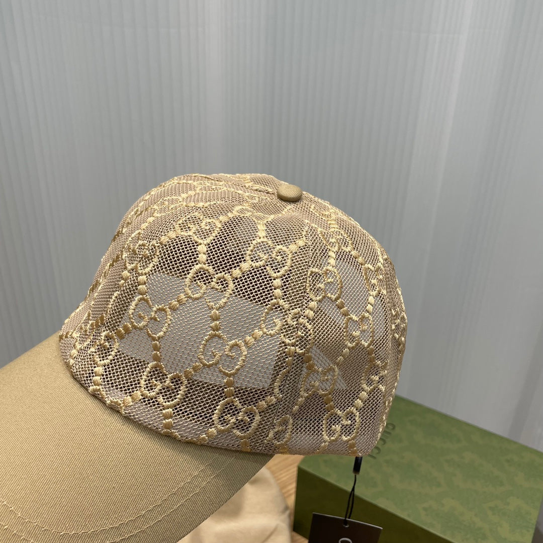 Gucci GG embroidered lace baseball cap khaki