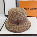 Gucci GG monogram bucket hat brown front view