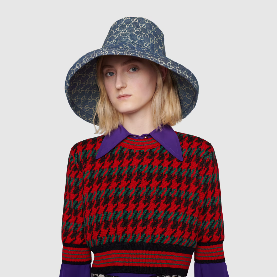 Gucci GG monogram wide brim denim hat blue
