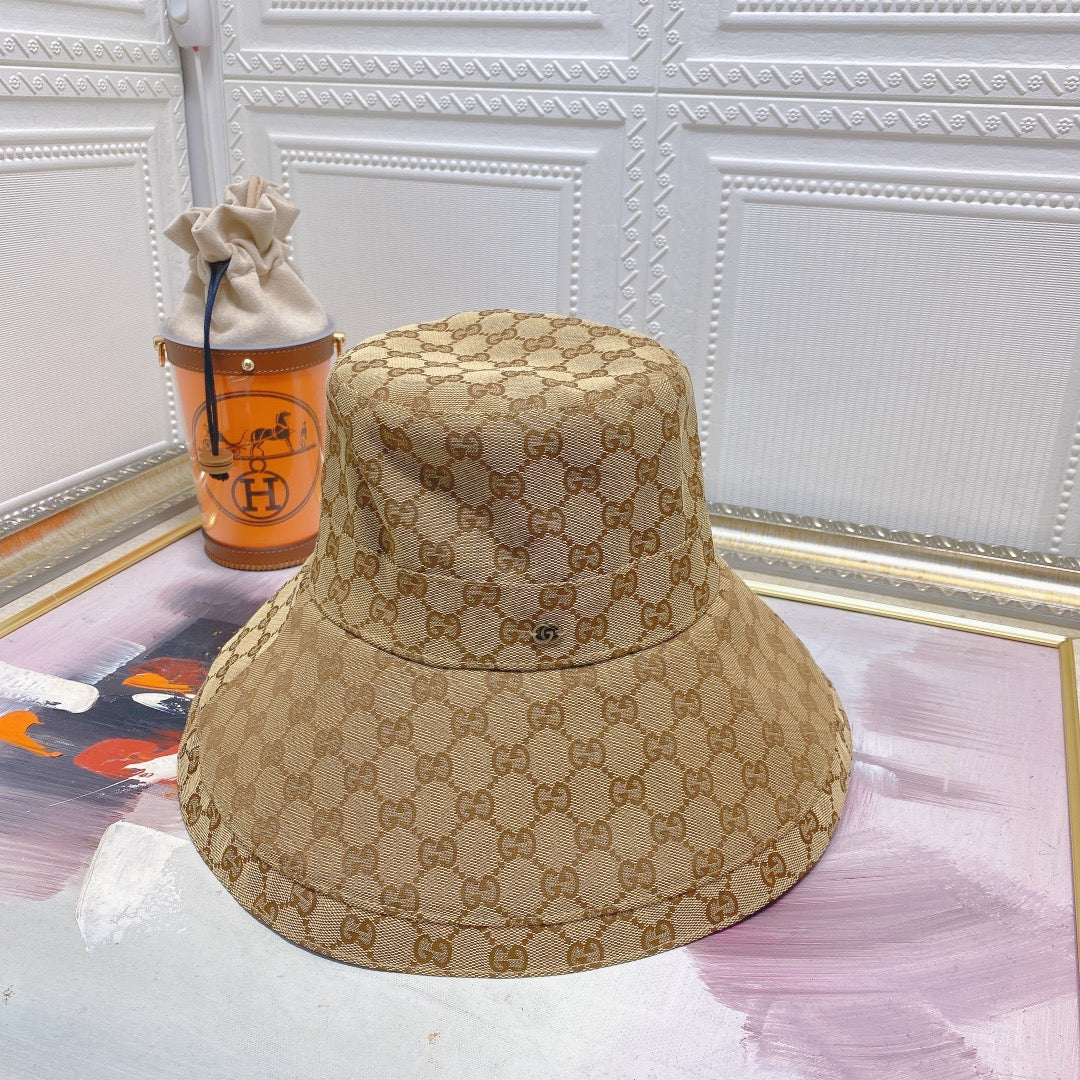 Gucci GG monogram wide brim denim hat khaki