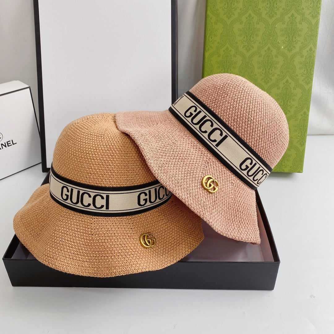 Gucci breathable hemp weave bucket hat detail