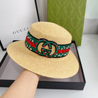 Gucci embroidered Double G raffia hat angle view