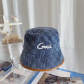 Gucci embroidered denim bucket hat front view