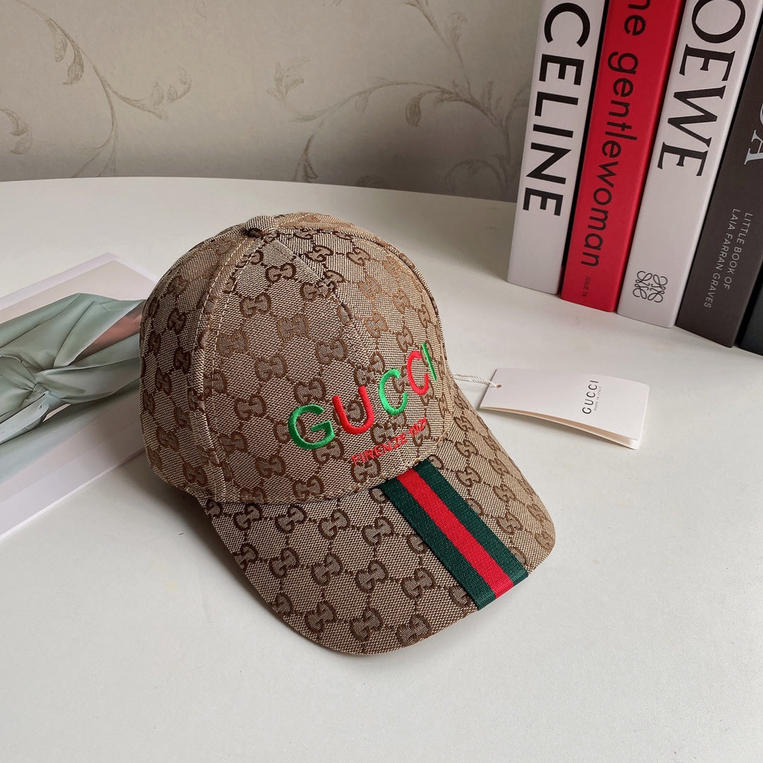 Gucci embroidered logo baseball cap brown front view