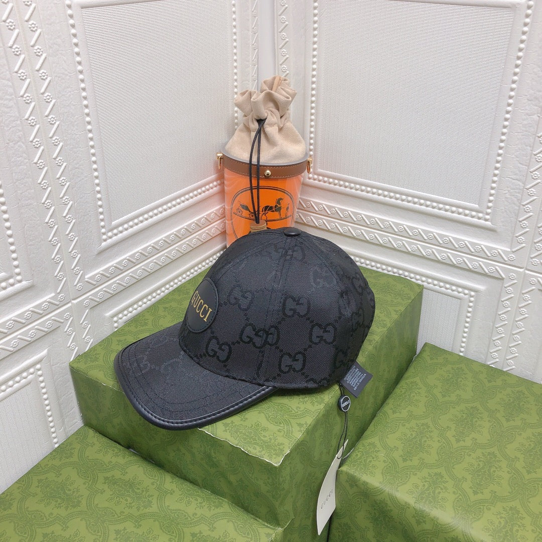 Gucci leather baseball cap close-up
