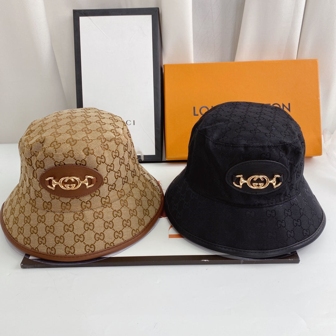 Gucci luxury monogram bucket hat with chain