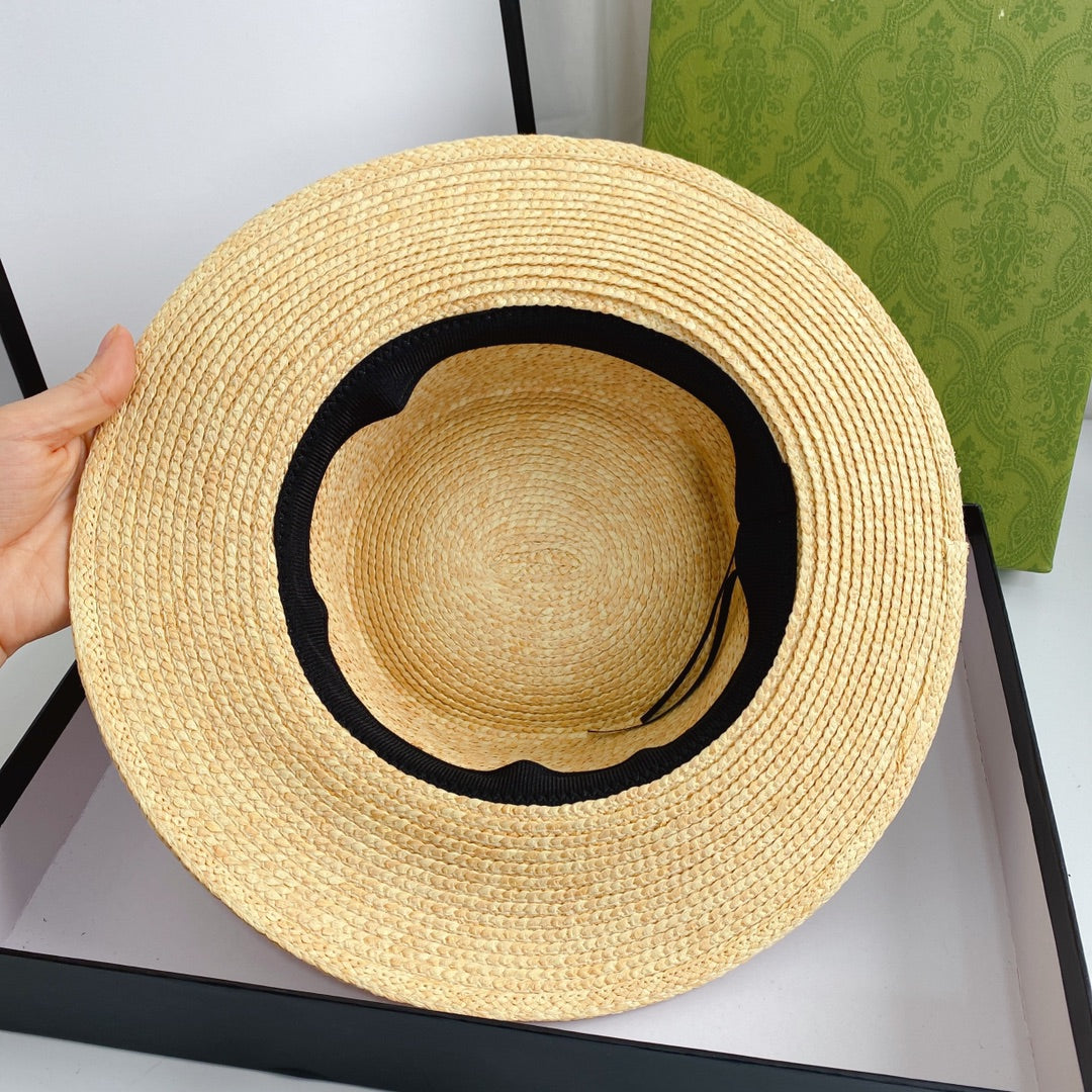 Gucci luxury resort woven fabric hat rear view