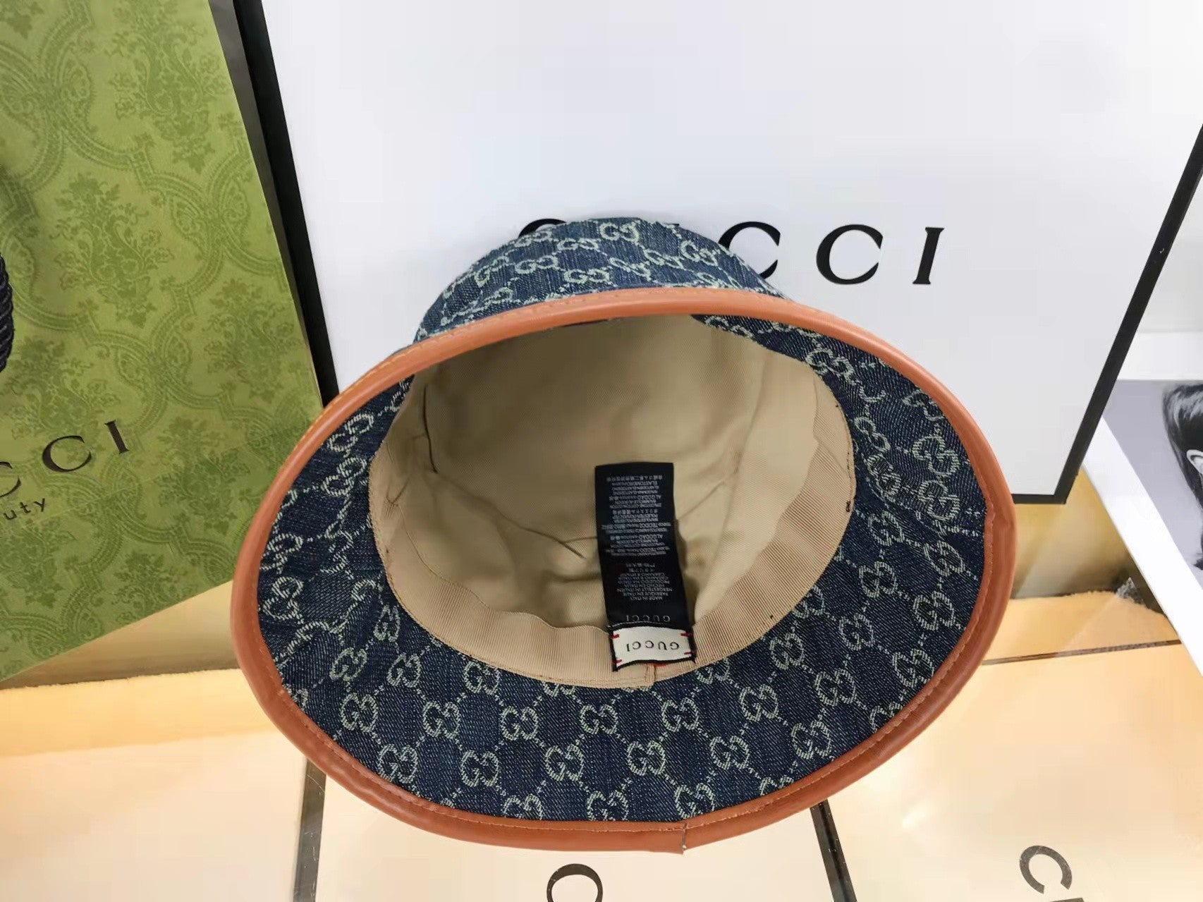 Gucci premium denim bucket hat side profile
