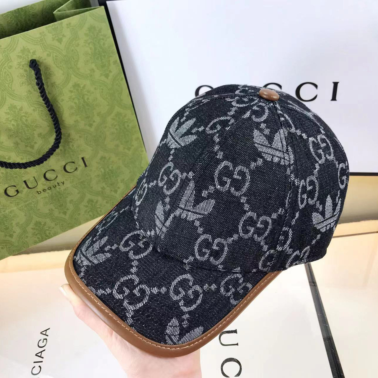 Gucci x Adidas black denim baseball cap