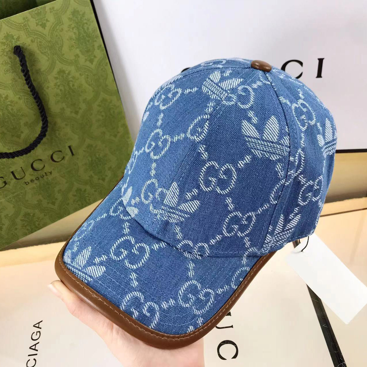 Gucci x Adidas denim baseball cap blue