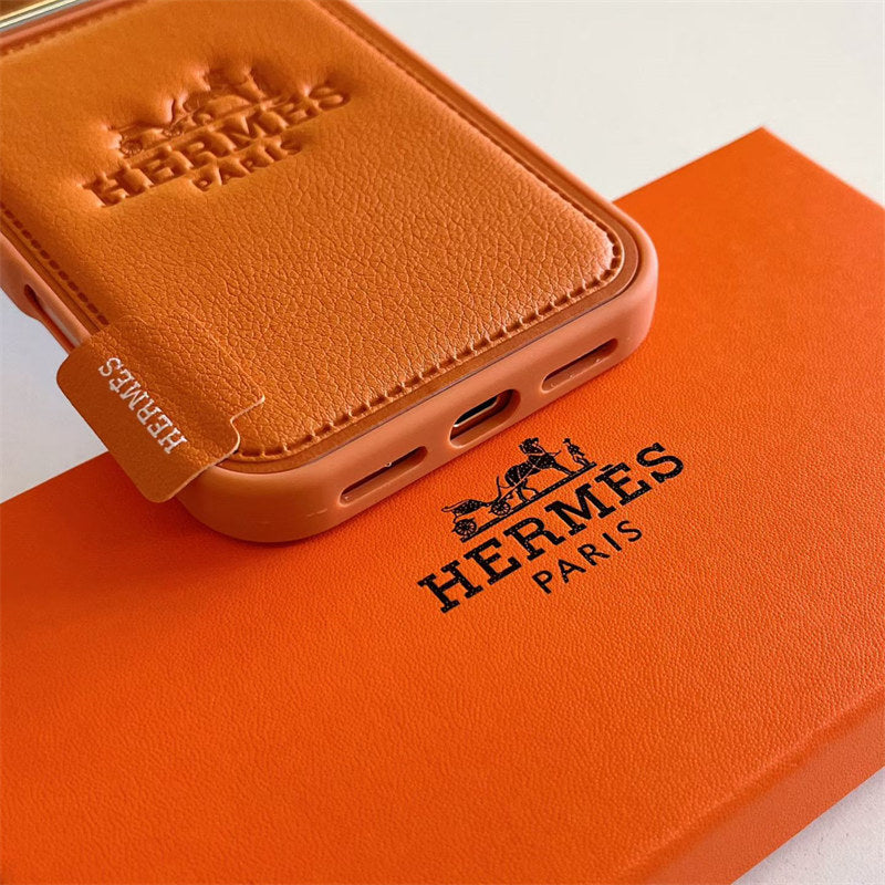 Hermès iPhone 17 Pro Max leather case in orange