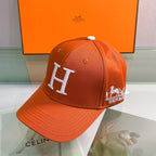 Hermès H embroidered cotton baseball cap orange