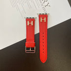 Hermes red Leather Apple Watch Strap