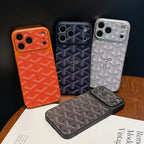 Goyard iPhone 17 Pro Max Leather Case – Vintage Monogram Luxury Cover Silver