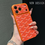 Goyard iPhone 17 Pro Max Leather Case – Vintage Monogram Luxury Cover Silver