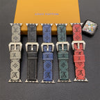 Leather Monogram Apple Watch Bands Leather Blue-YH24422