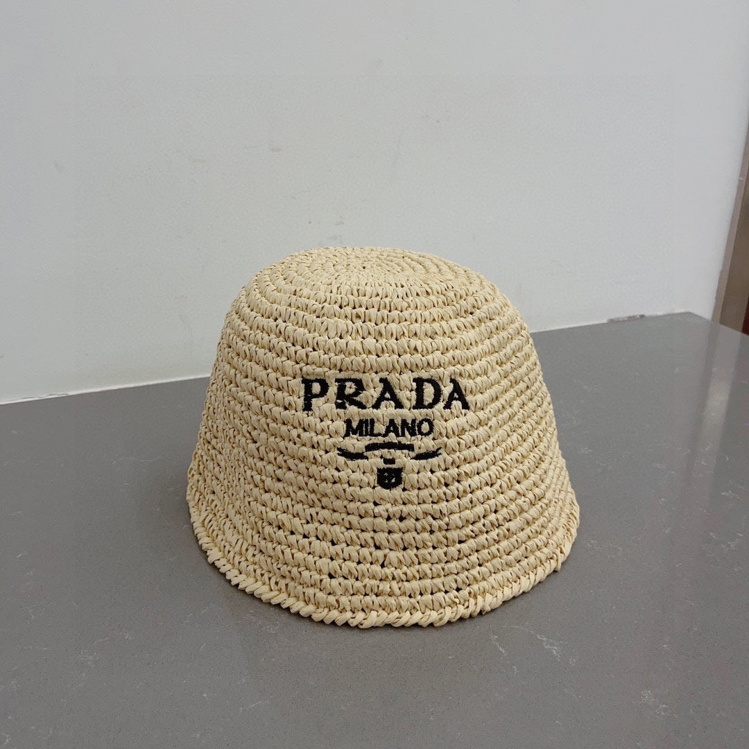 Khaki Prada straw hat