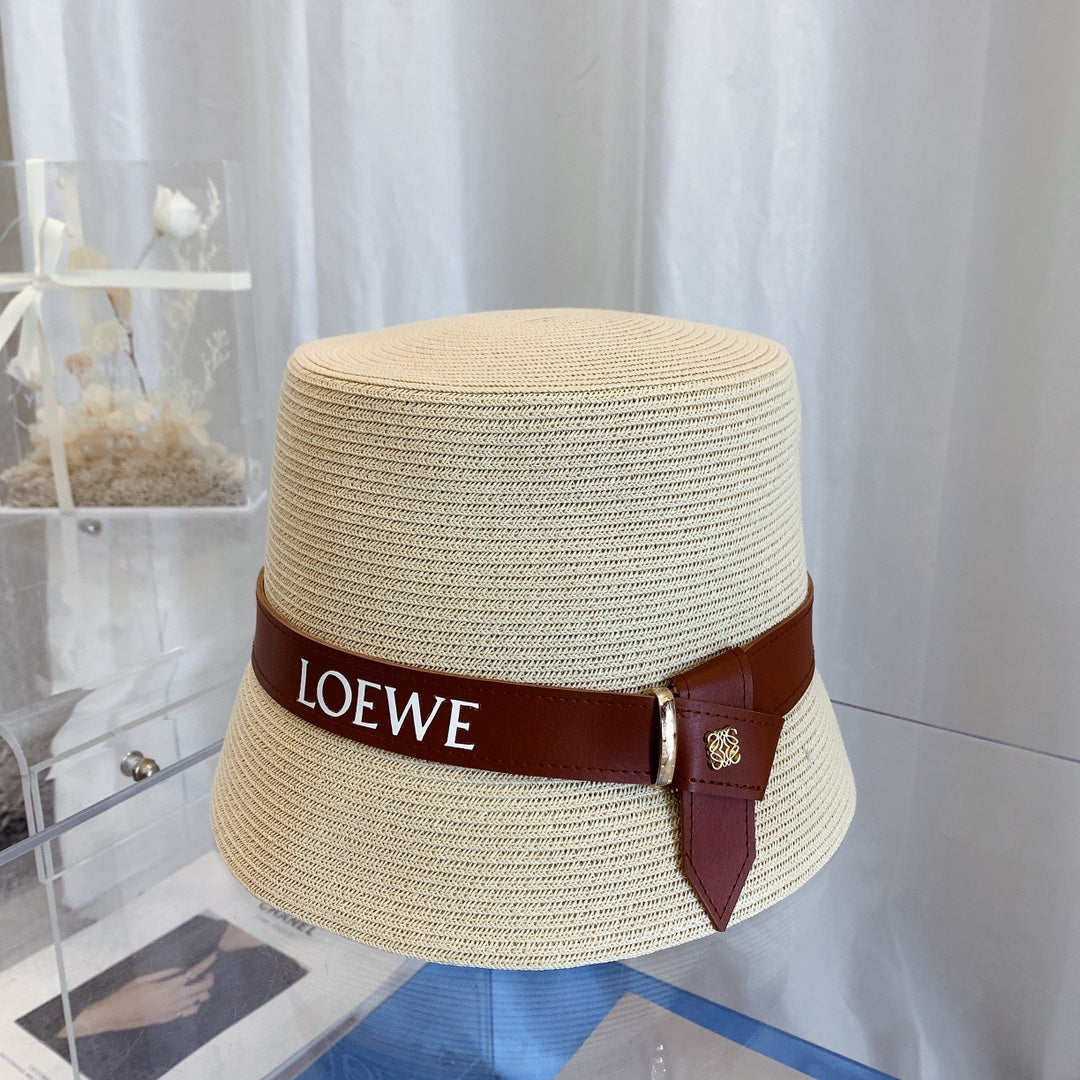 LOEWE leather belt straw bucket hat