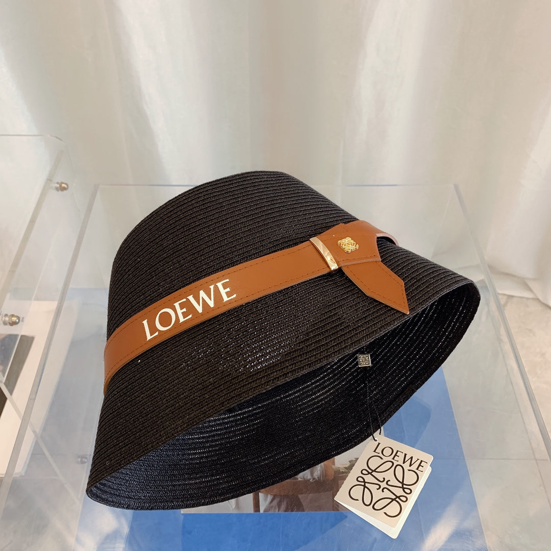 LOEWE leather belt straw bucket hat