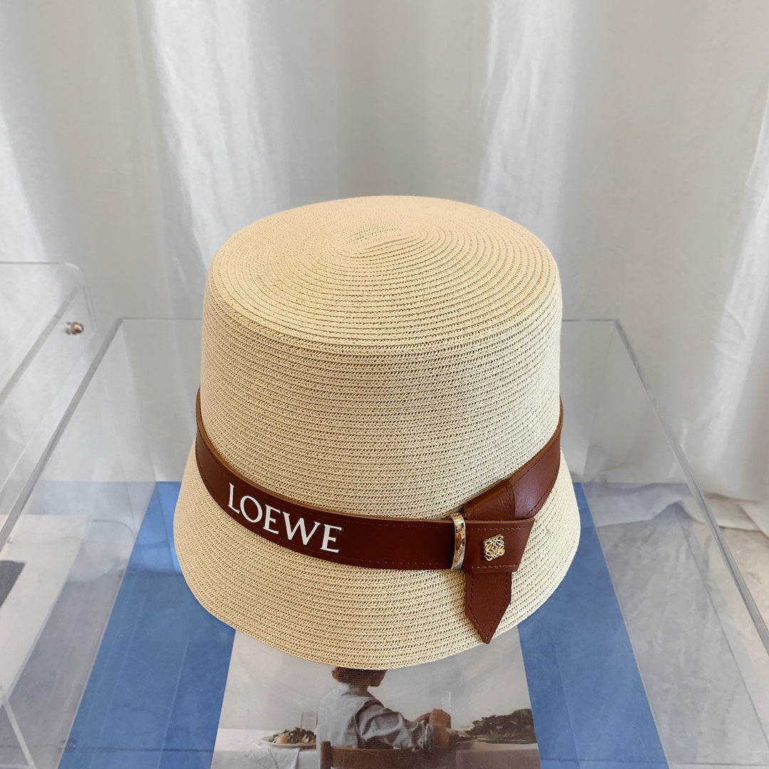 LOEWE flat top raffia bucket hat front view