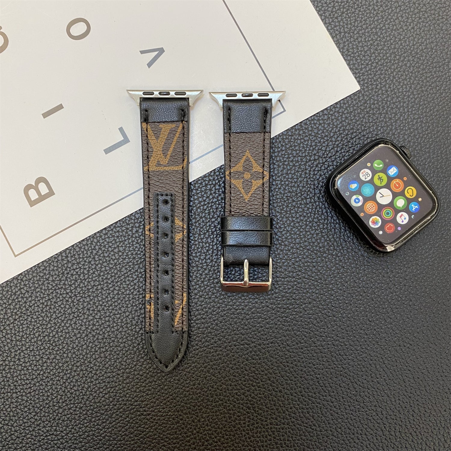 LV Leather Apple Watch Strap Beige Monogram