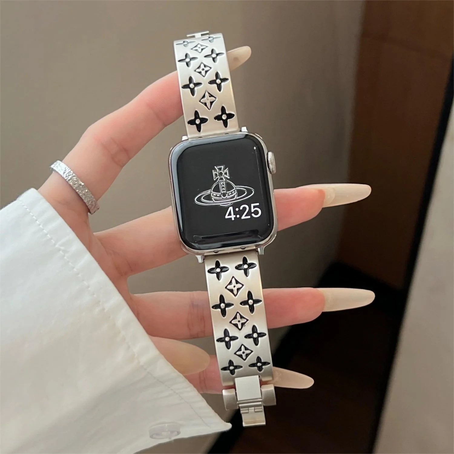 LV Silver Metal Apple Watch Strap