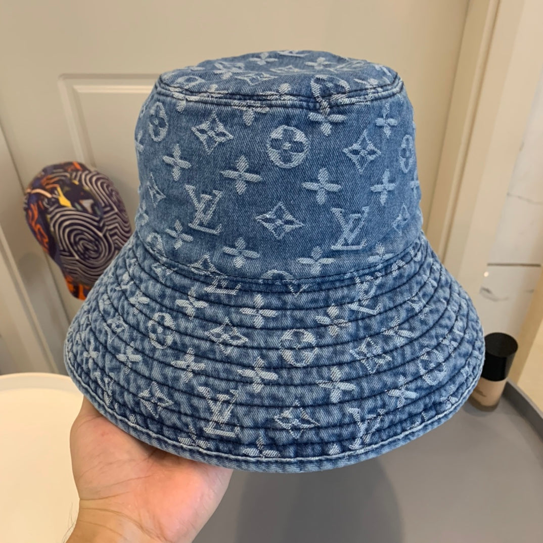 LV monogram wide brim denim hat