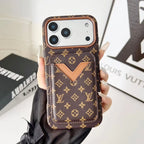 Louis Vuitton iPhone 17 Pro Max Case with Cardholder – Brown Monogram Red Trim Leather