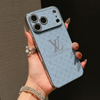 Light blue LV iPhone case with glossy finish