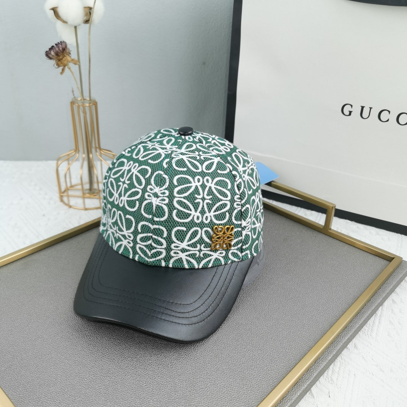 Loewe leather patchwork baseball cap green