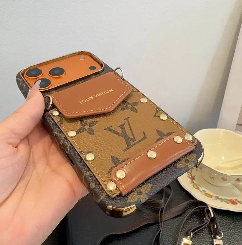 Louis Vuitton iPhone 17 Pro Max Case Crossbody – LV Strap Wallet Cover Black