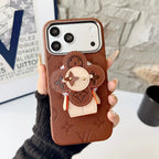 Louis Vuitton iPhone 17 Pro Max Case MagSafe Leather with Flower Grip – Orange