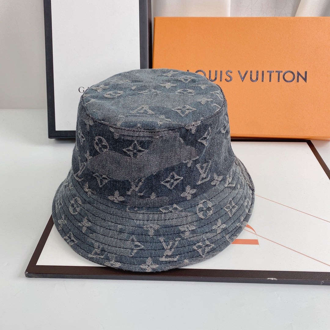 Louis Vuitton LV denim bucket hat midnight black front view