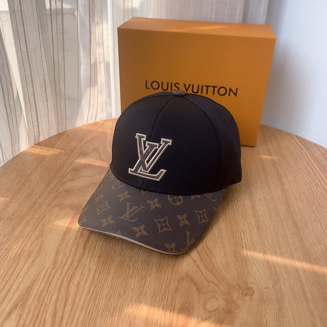 Louis Vuitton black embroidered leather baseball cap