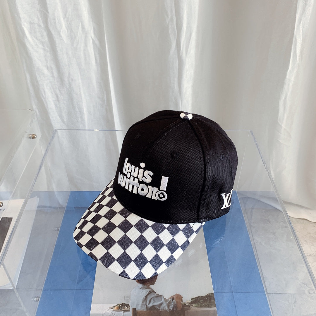 Louis Vuitton checkered baseball cap black white front view
